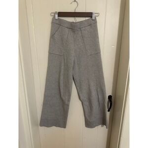 Gray Knit Wide Leg Crop Pants Elastic Waist Patch Pocket Medium